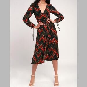 Lulus Martini Moment Olive Green Midi Dress Medium